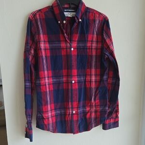 Old Navy Red and Navy Plaid Button Down Shirt